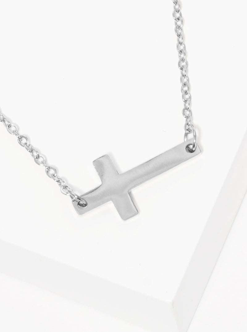 Stainless Steel Sideway Cross Necklace