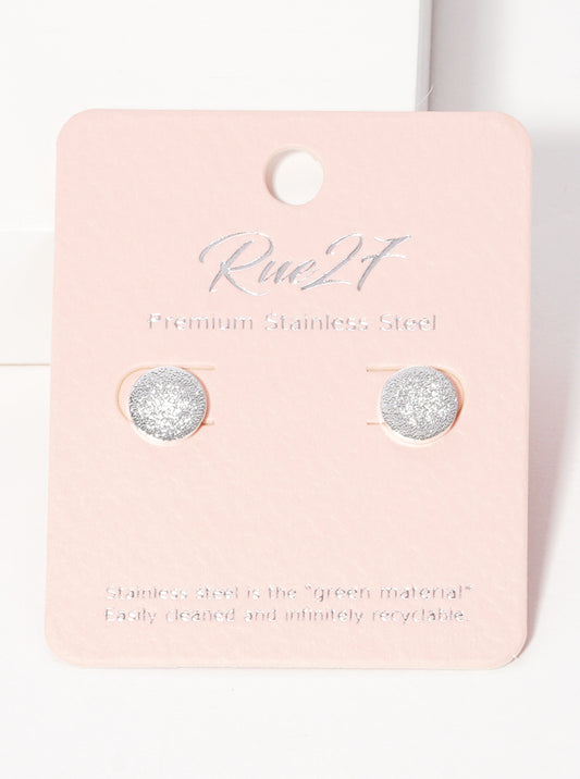 Stainless Steel Textured Round Stud Earrings