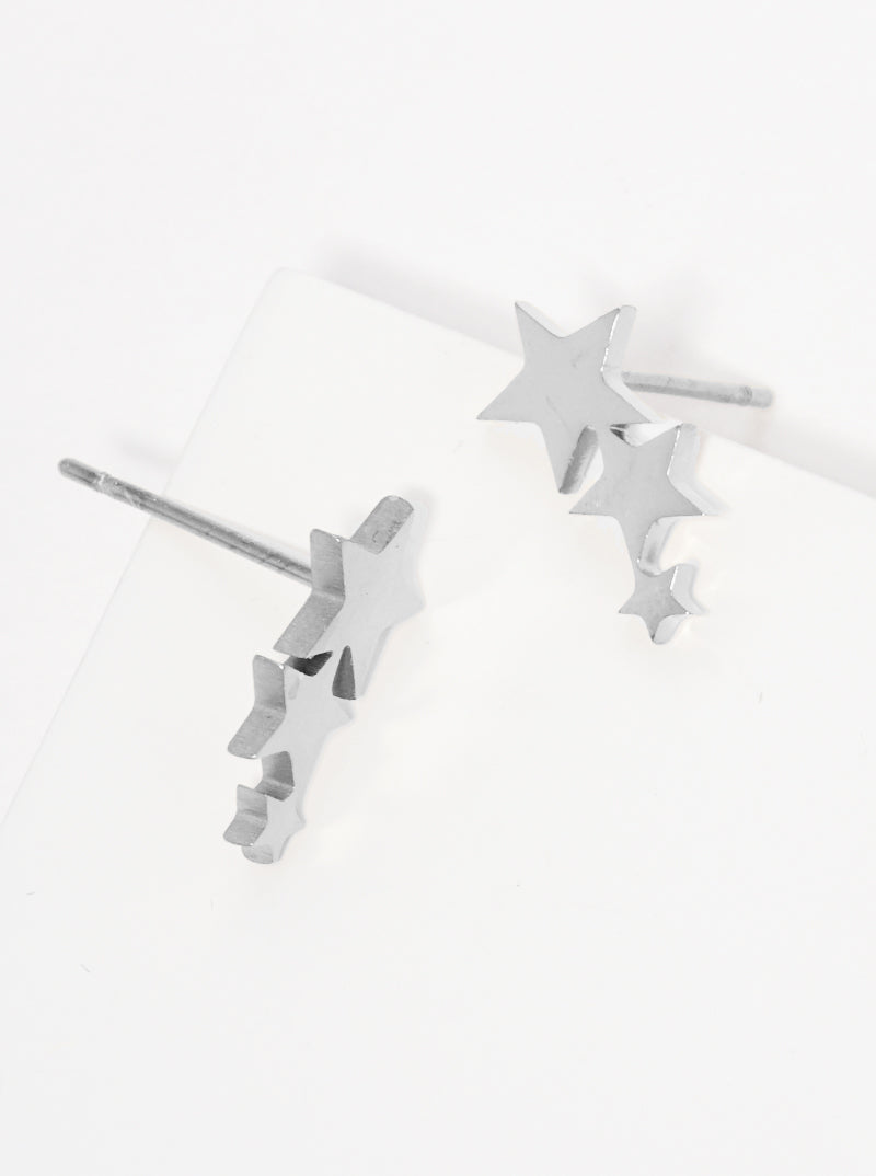 Stainless Steel Tri Star Linear Stud Earrings