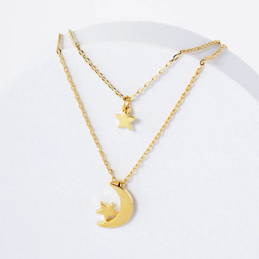 Star Moon Pendant 18K-Gold-Dipped Celestial Layered Necklace