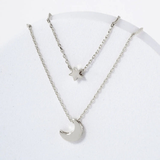 Star Moon Pendant 18K-Gold-Dipped Celestial Layered Necklace