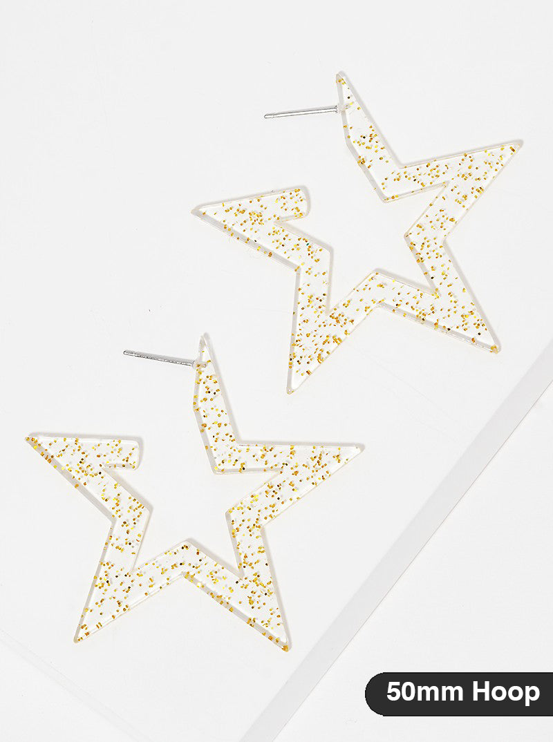Star-Shaped 50mm Statement Open Hoop Earrings