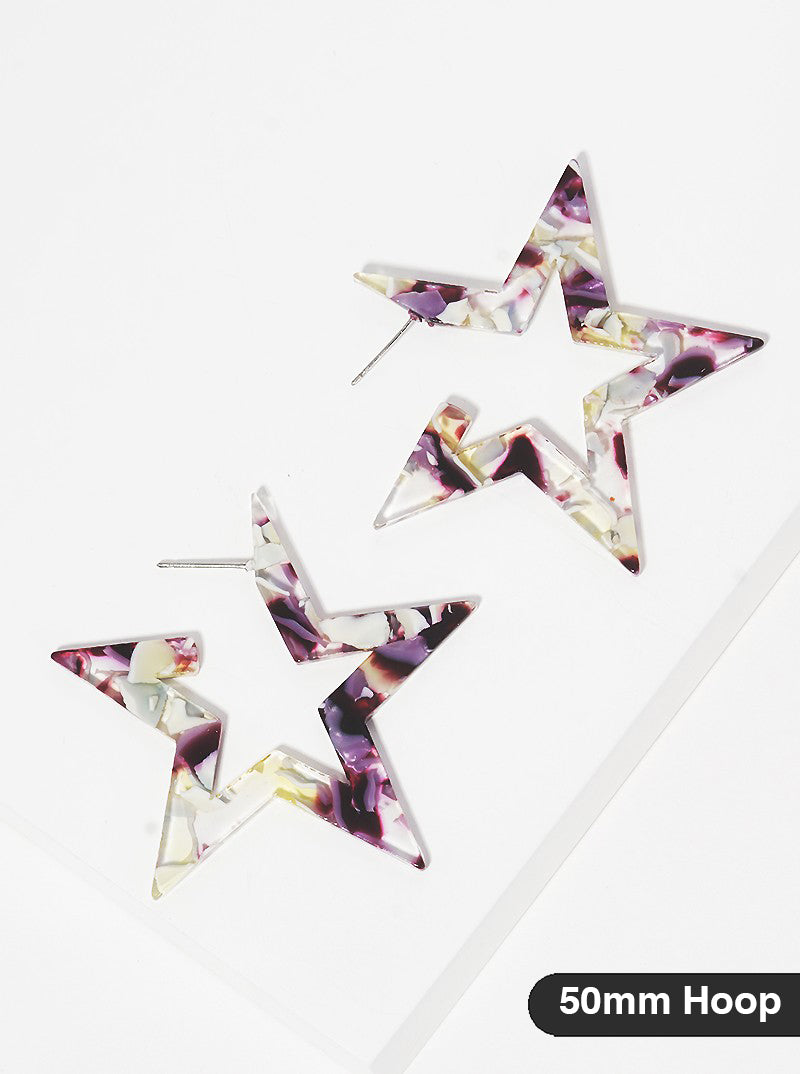 Star-Shaped 50mm Statement Open Hoop Earrings
