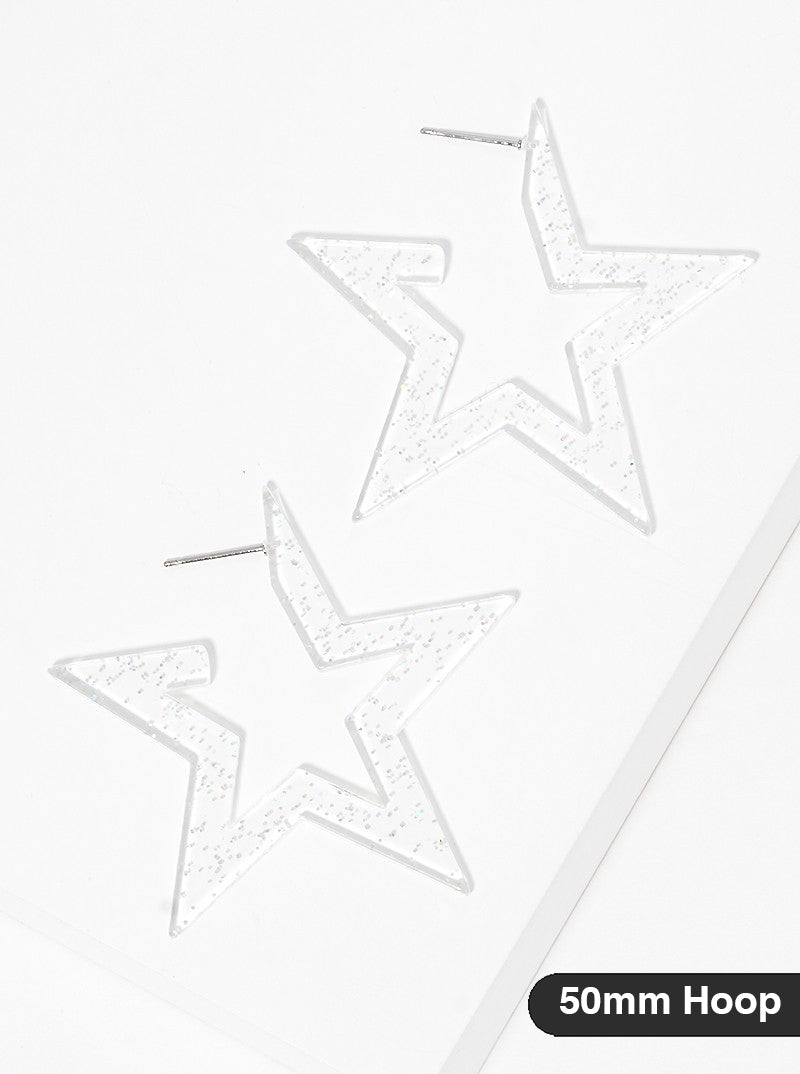 Star-Shaped 50mm Statement Open Hoop Earrings