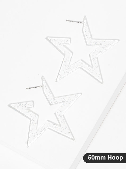 Star-Shaped 50mm Statement Open Hoop Earrings