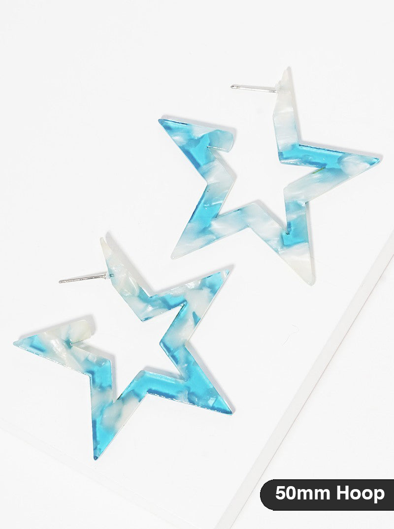 Star-Shaped 50mm Statement Open Hoop Earrings