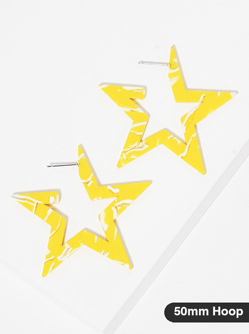 Star-Shaped 50mm Statement Open Hoop Earrings