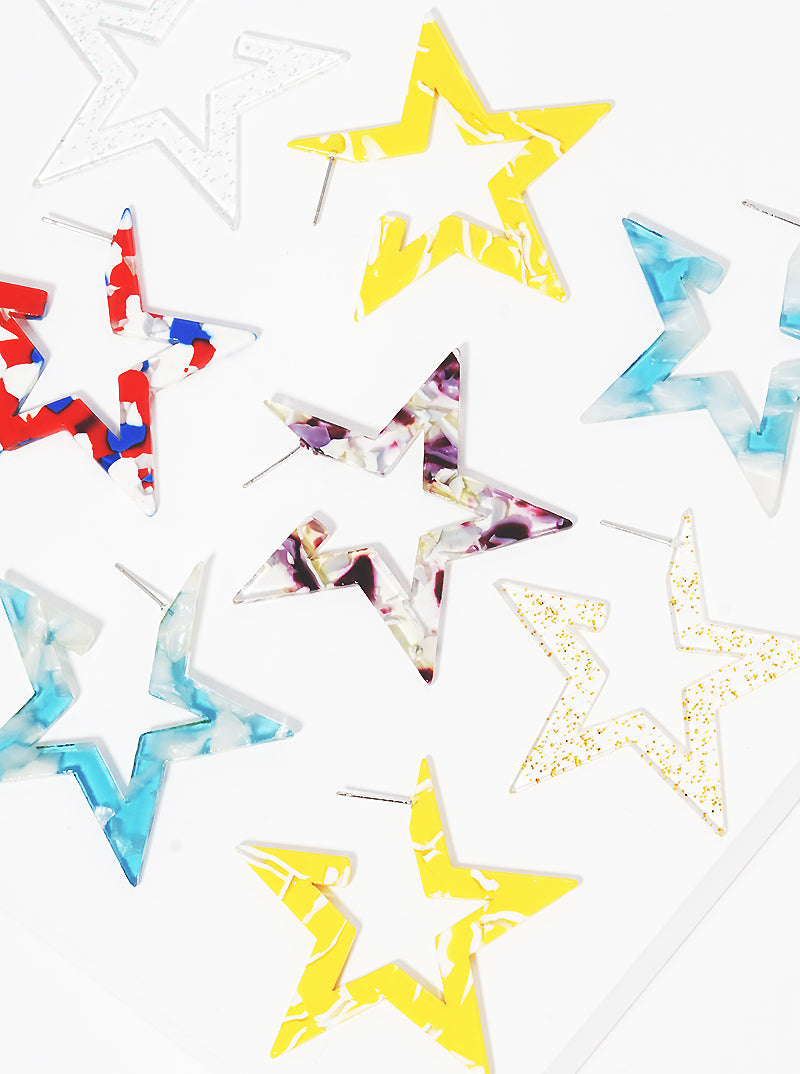 Star-Shaped 50mm Statement Open Hoop Earrings