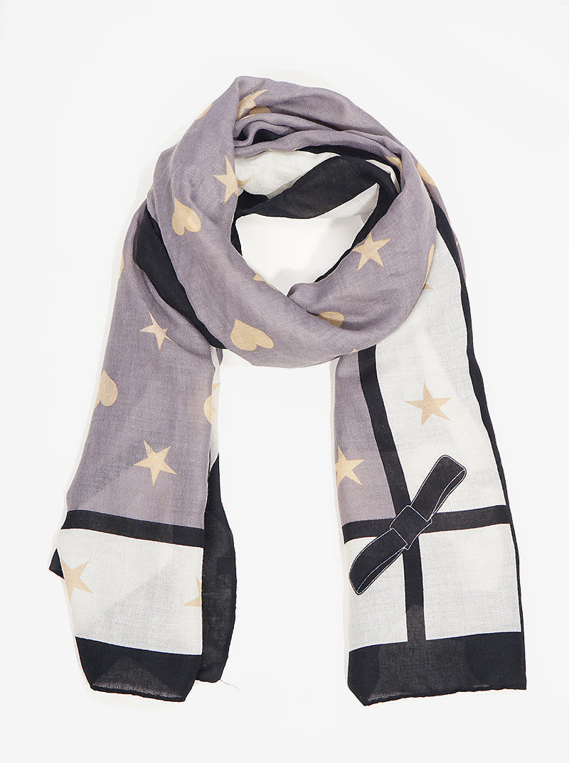 Star And Heart Print Polyester Spring Summer Scarf