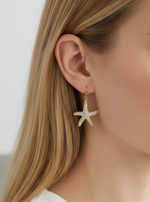 Starfish Crystal Pave Dangle Earrings