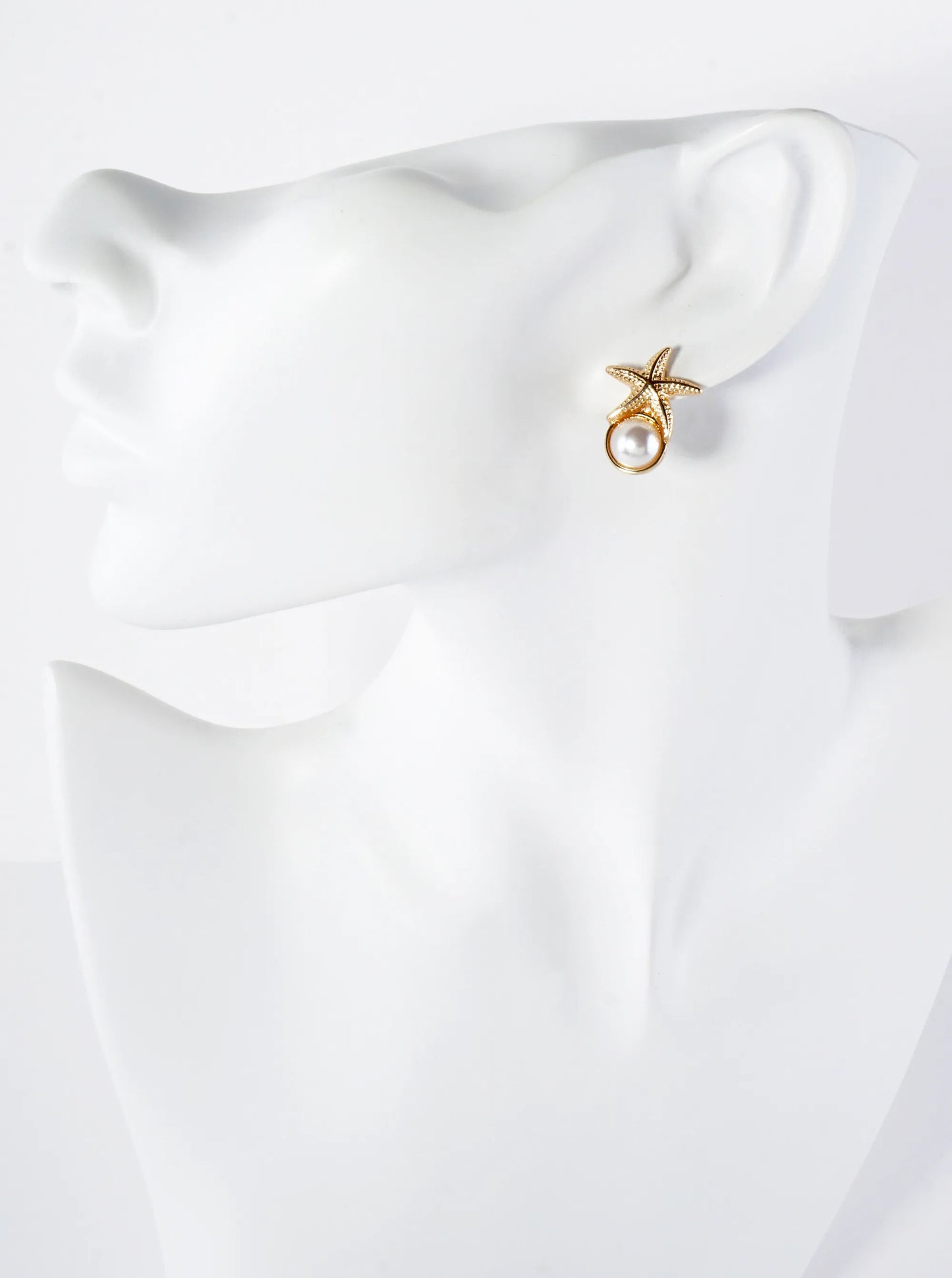 Starfish On 8mm Pearl Sea-Life Stud Earrings