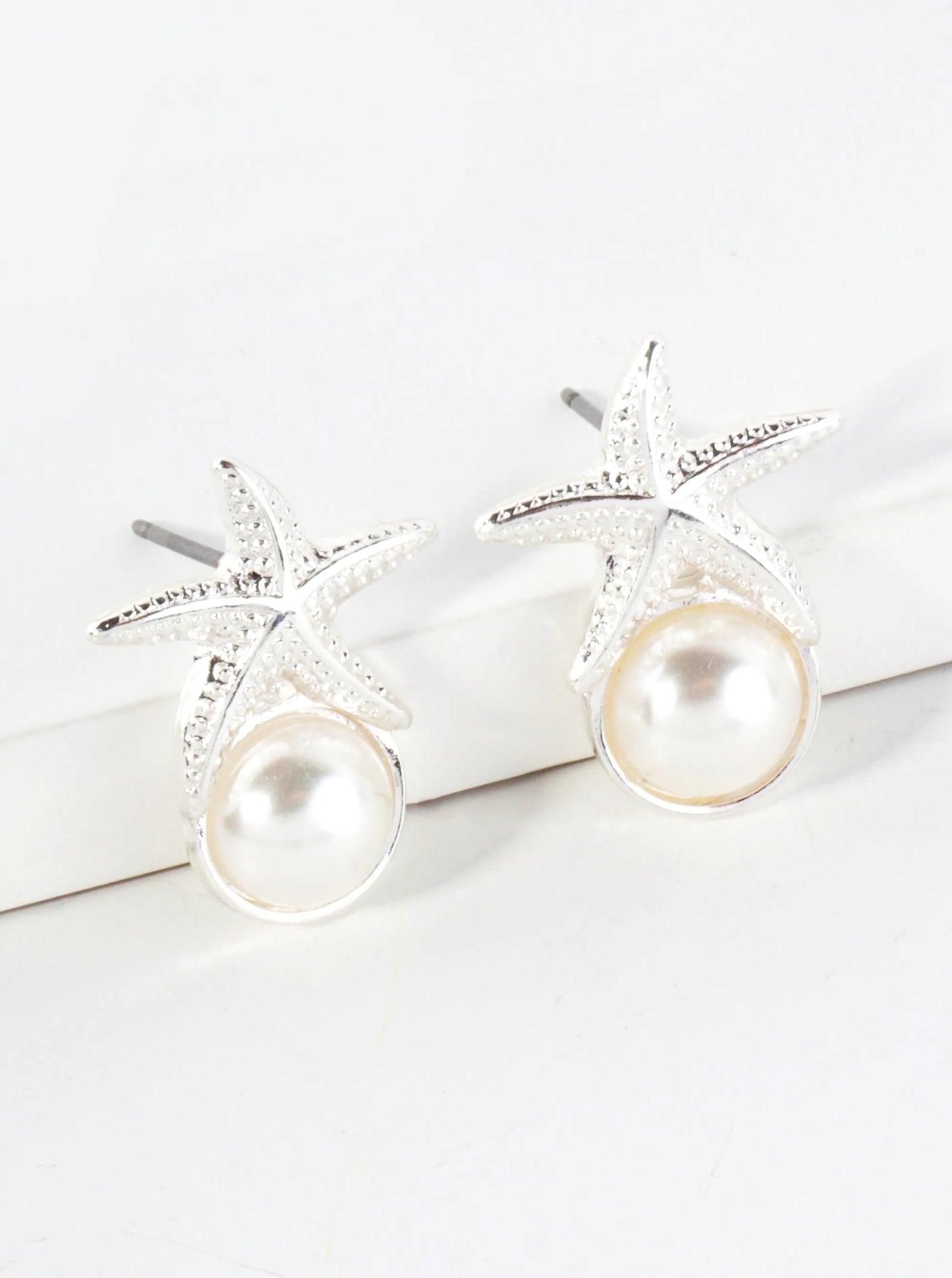 Starfish On 8mm Pearl Sea-Life Stud Earrings