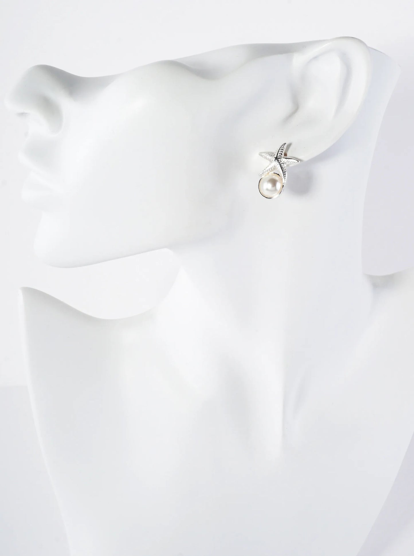 Starfish On 8mm Pearl Sea-Life Stud Earrings