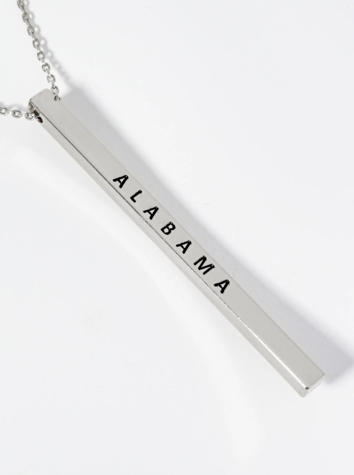 State Of Alabama Engraved Vertical Bar Pendant Necklace