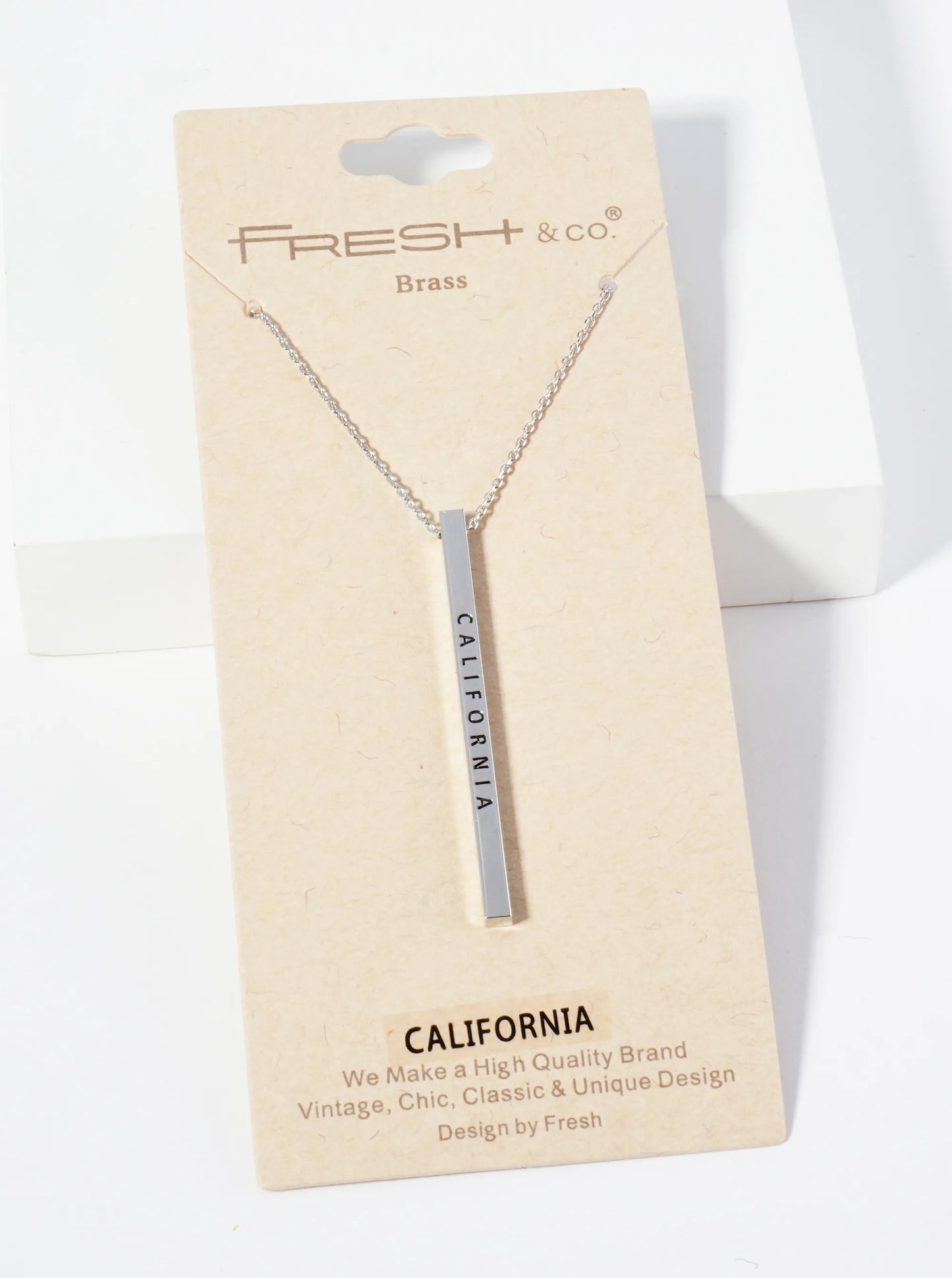 State Of California Engraved Vertical Bar Pendant Necklace
