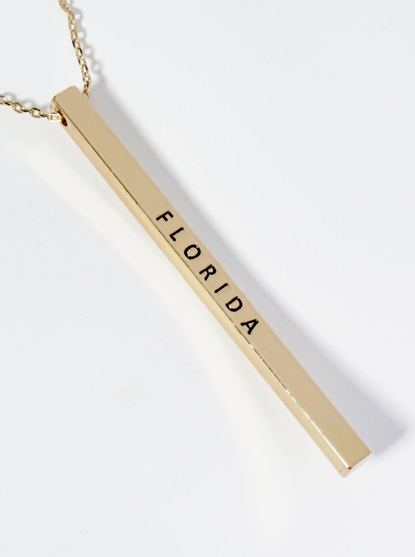 State Of Florida Engraved Vertical Bar Pendant Necklace
