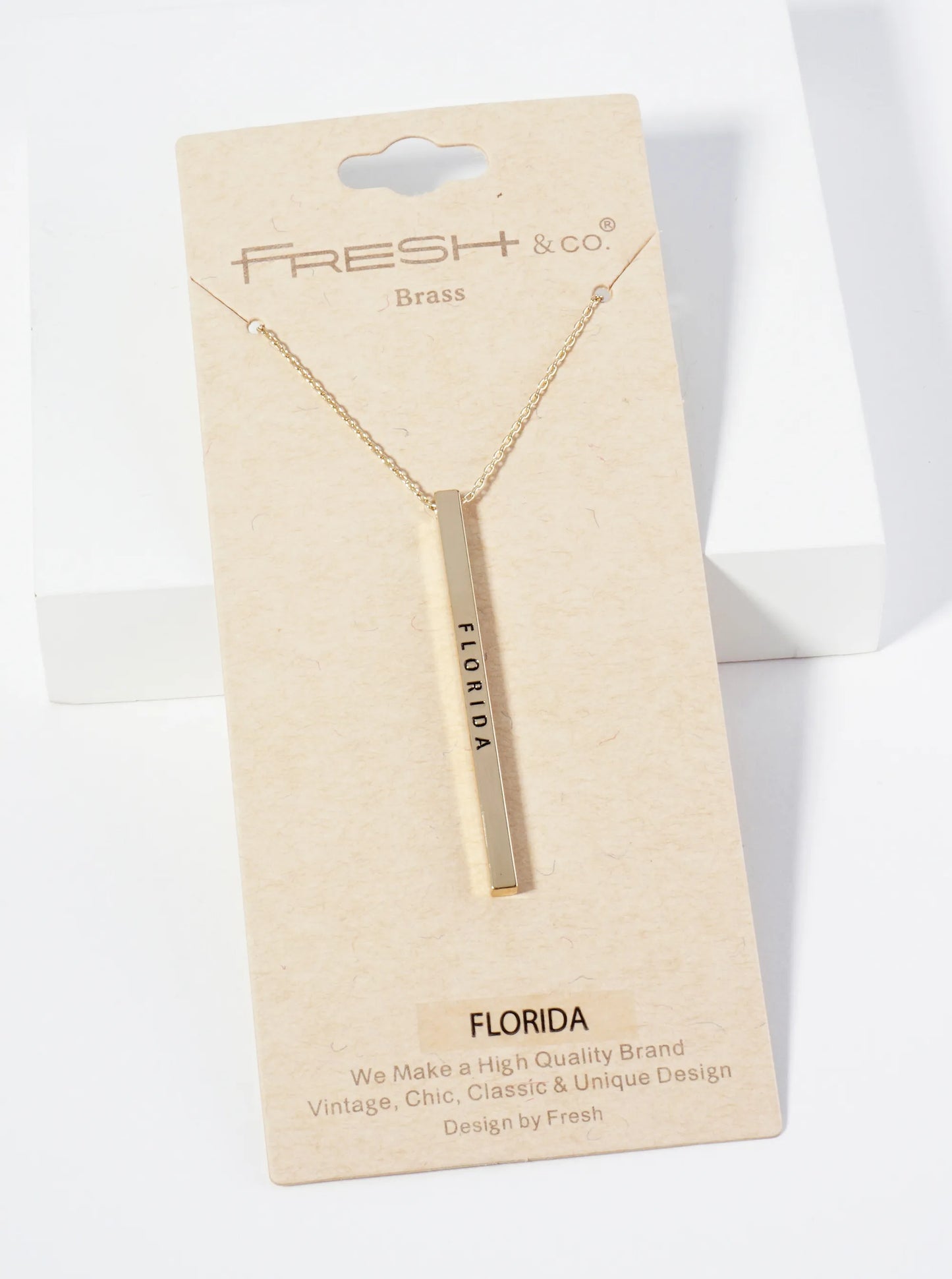 State Of Florida Engraved Vertical Bar Pendant Necklace