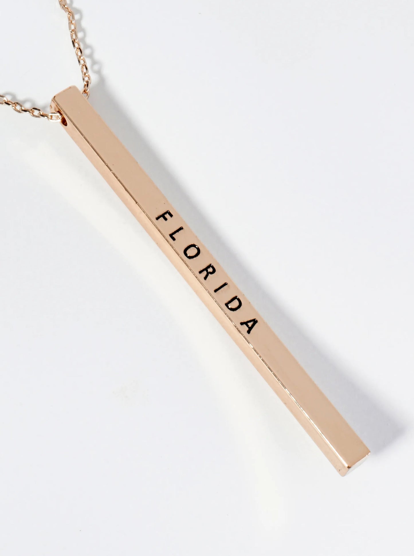 State Of Florida Engraved Vertical Bar Pendant Necklace