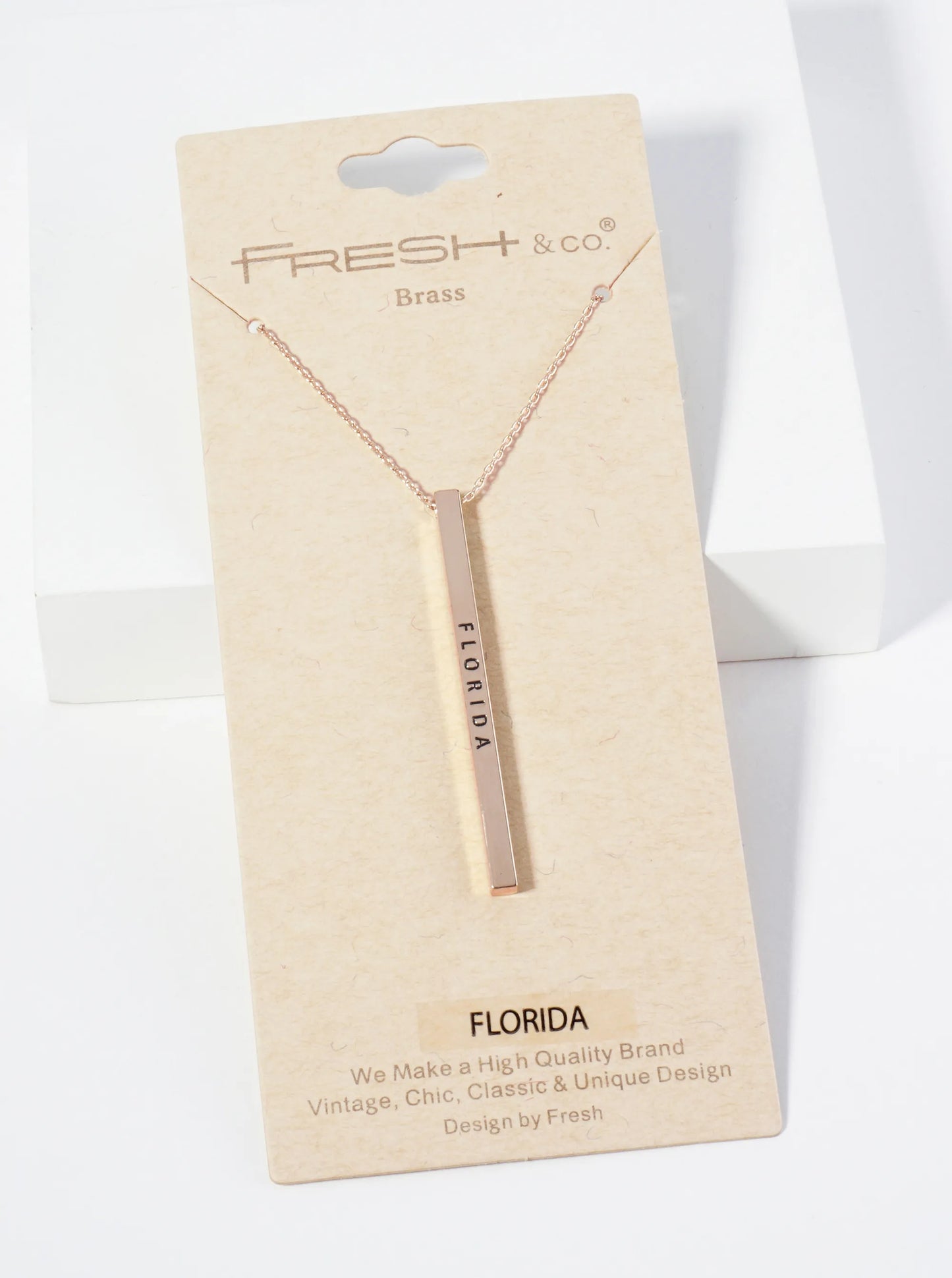 State Of Florida Engraved Vertical Bar Pendant Necklace