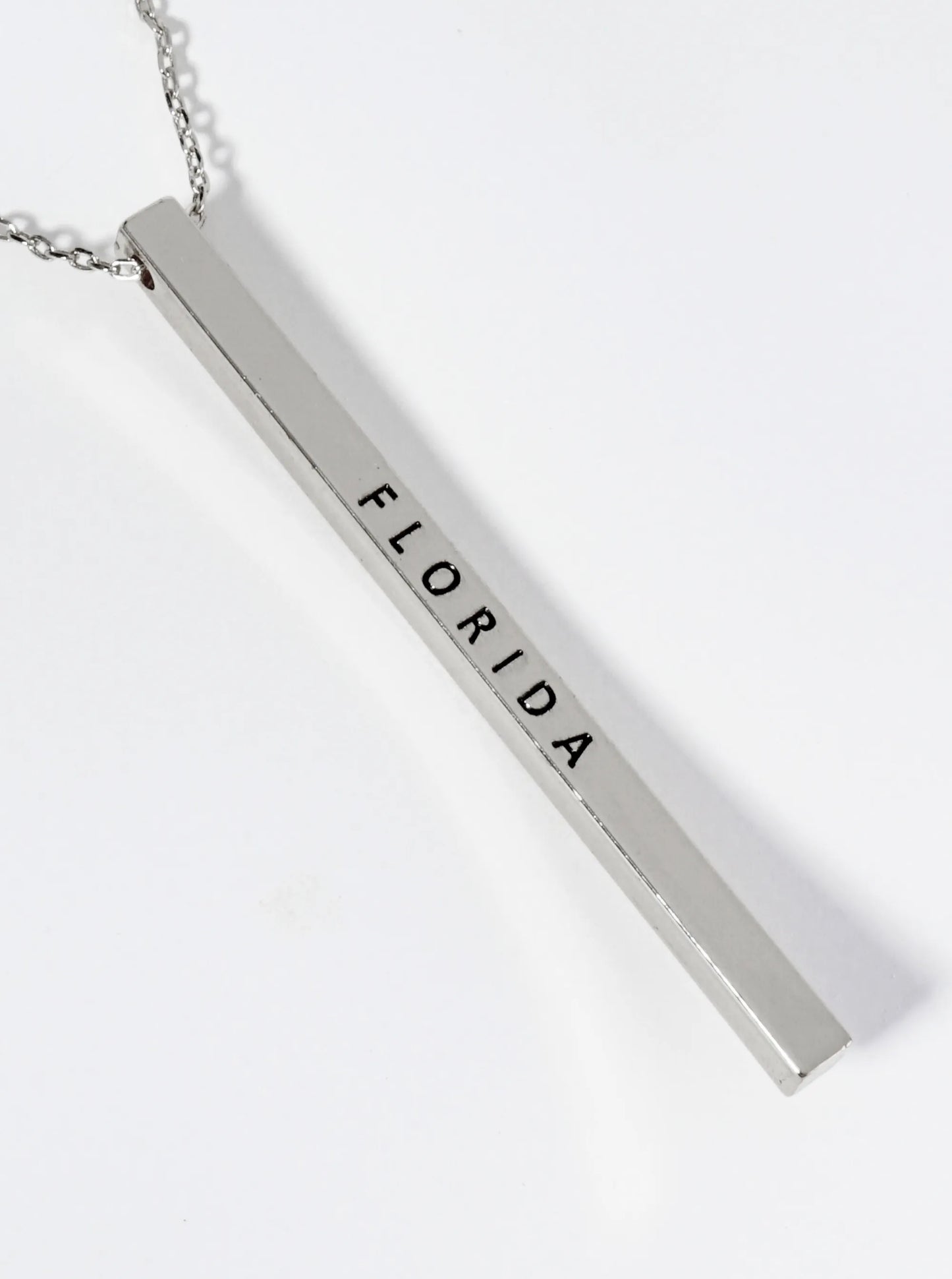 State Of Florida Engraved Vertical Bar Pendant Necklace