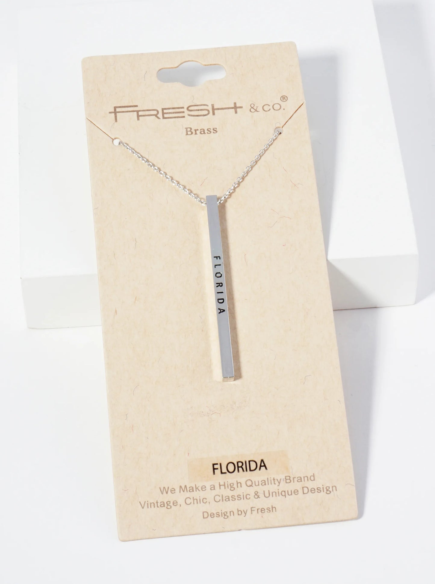 State Of Florida Engraved Vertical Bar Pendant Necklace