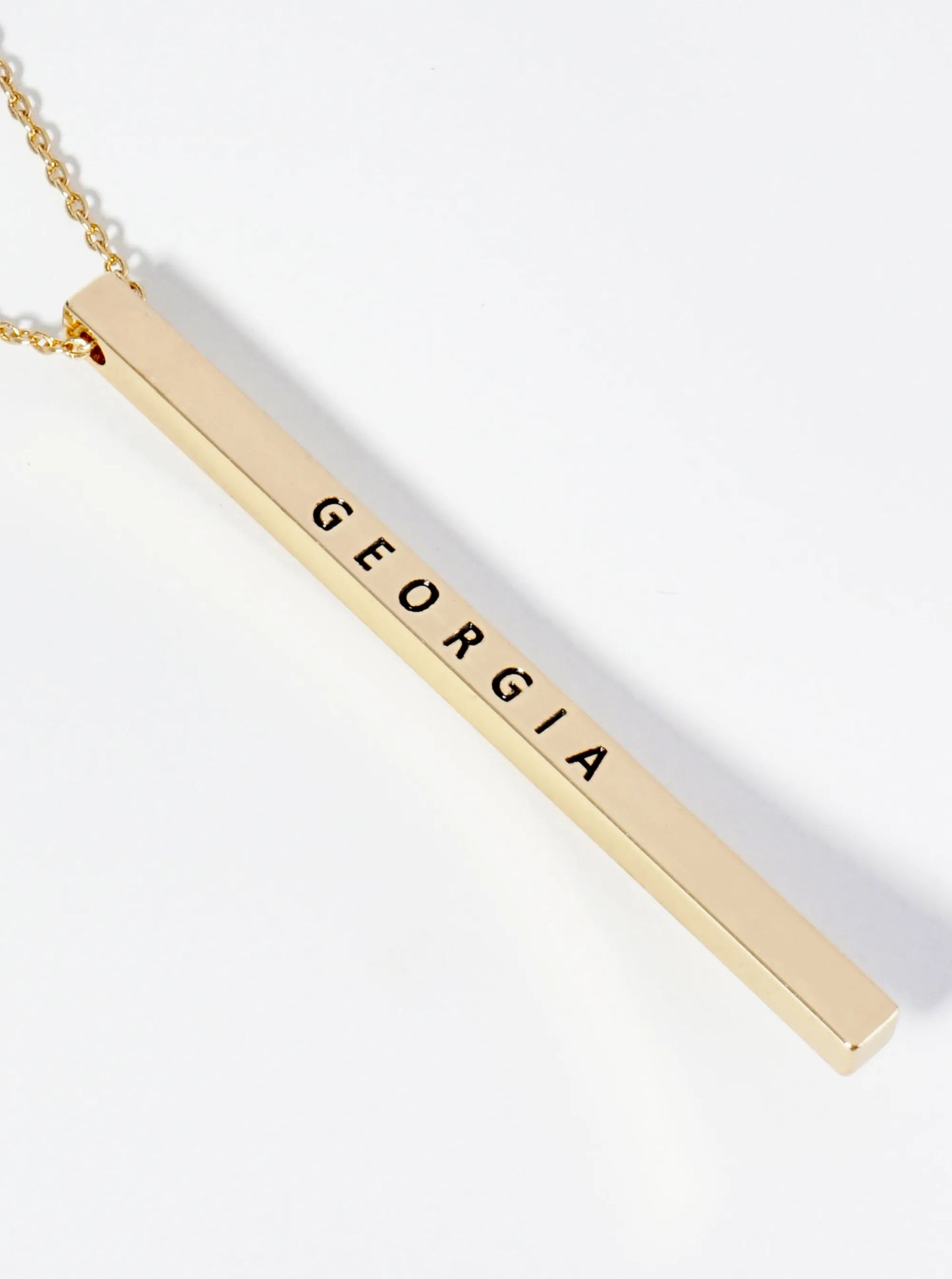 State Of Georgia Engraved Vertical Bar Pendant Necklace