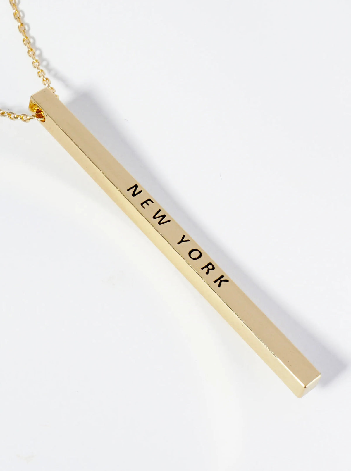 State Of New York Engraved Vertical Bar Pendant Necklace