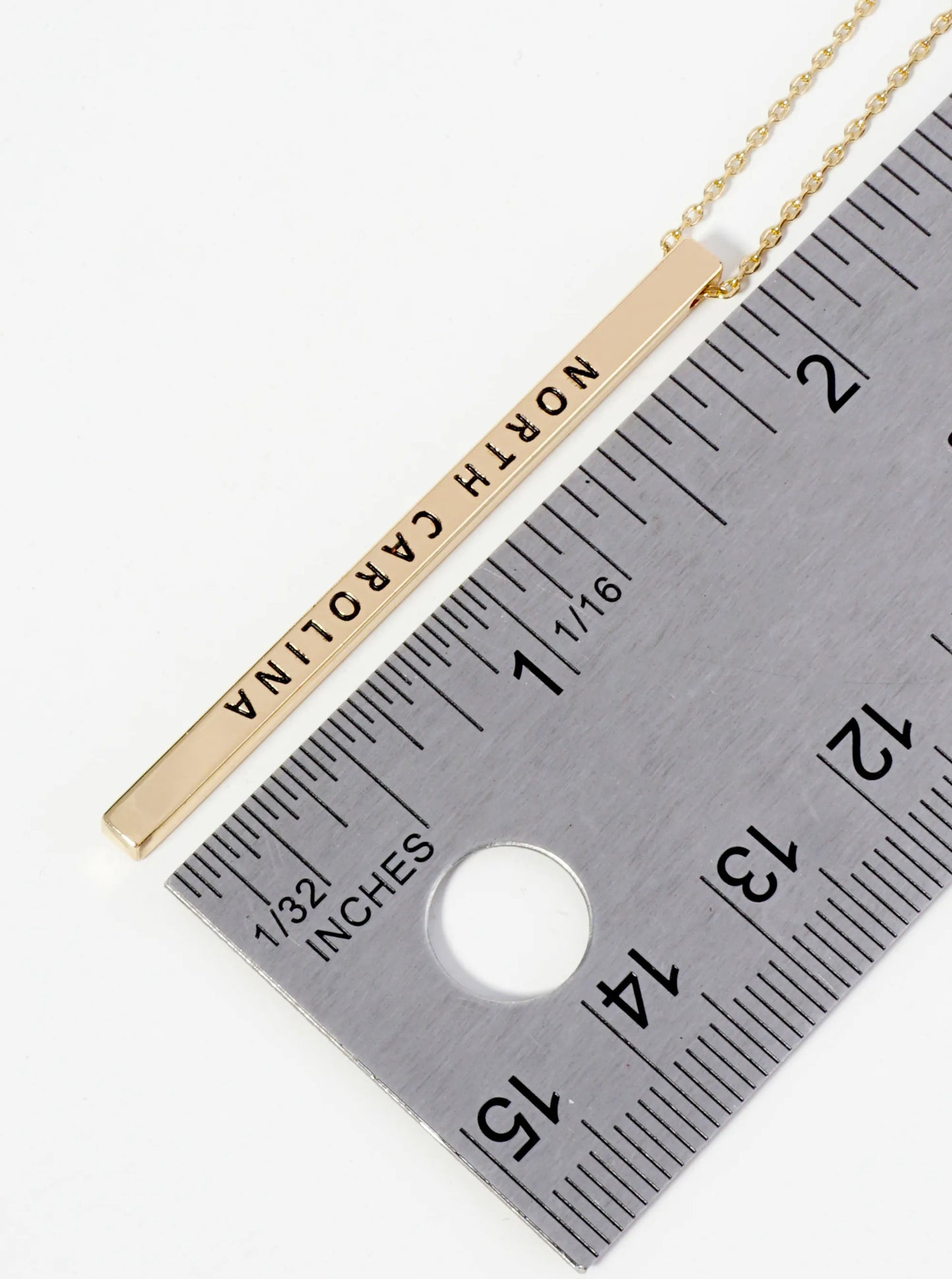 State Of North Carolina Engraved Vertical Bar Pendant Necklace