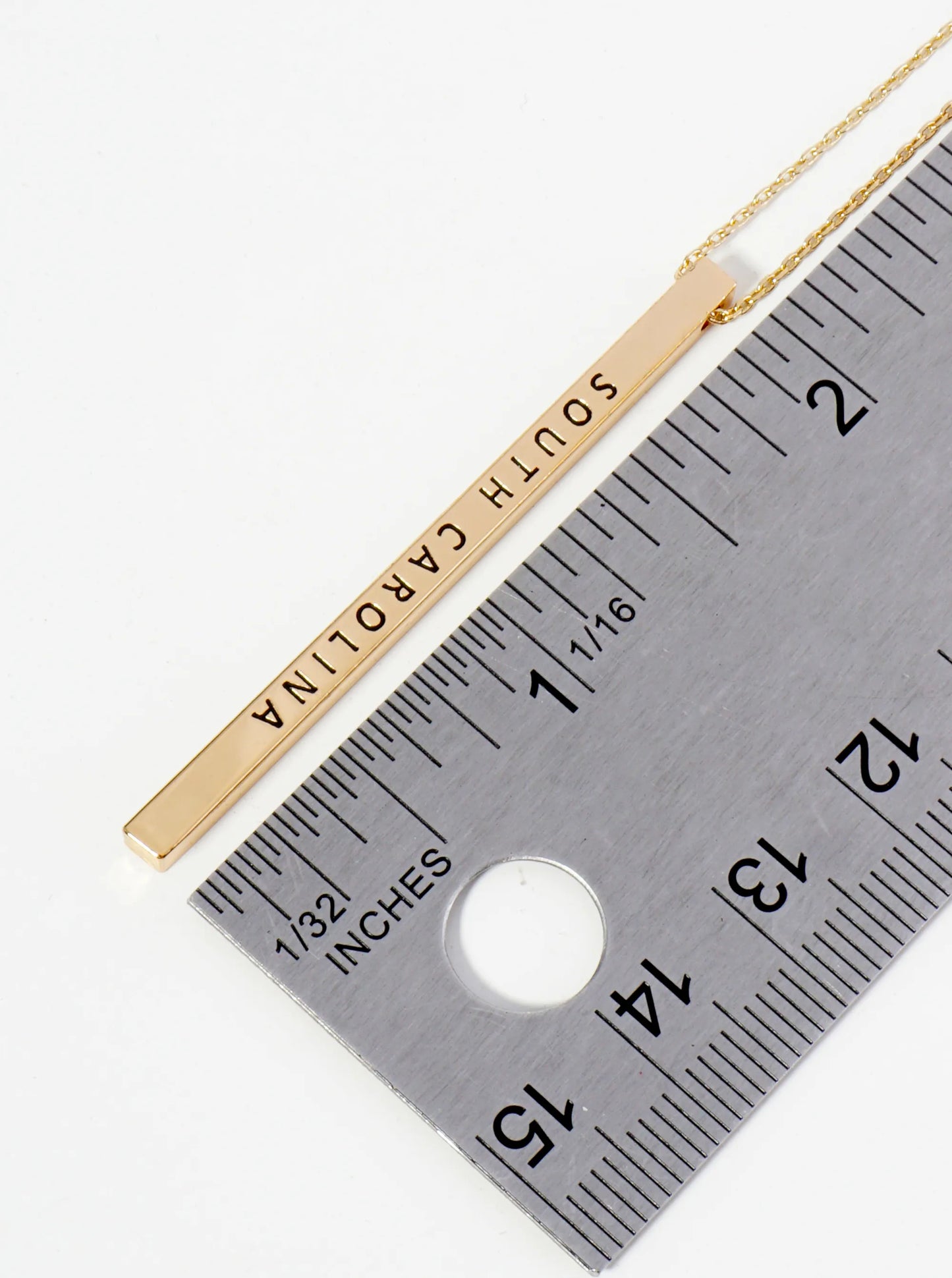 State Of South Carolina Engraved Vertical Bar Pendant Necklace