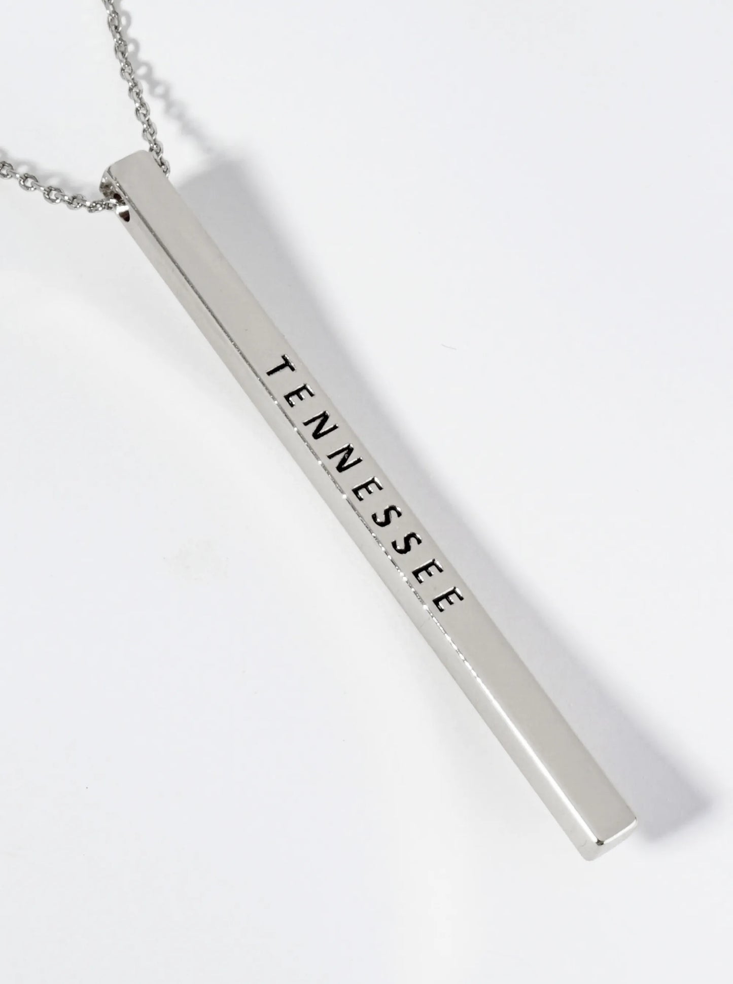 State Of Tennessee Engraved Vertical Bar Pendant Necklace