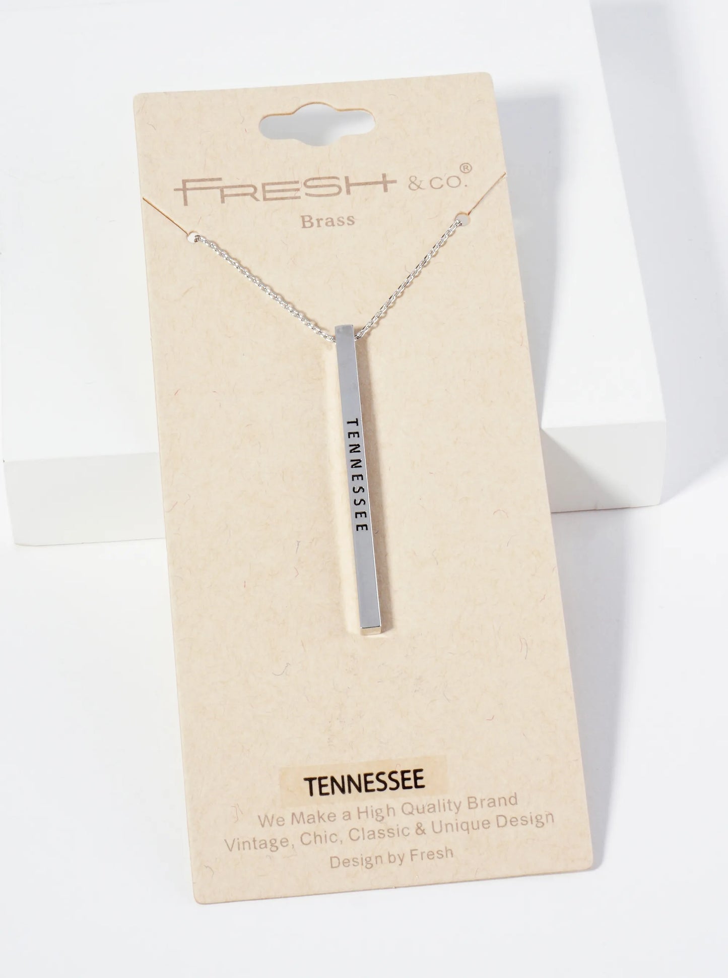 State Of Tennessee Engraved Vertical Bar Pendant Necklace