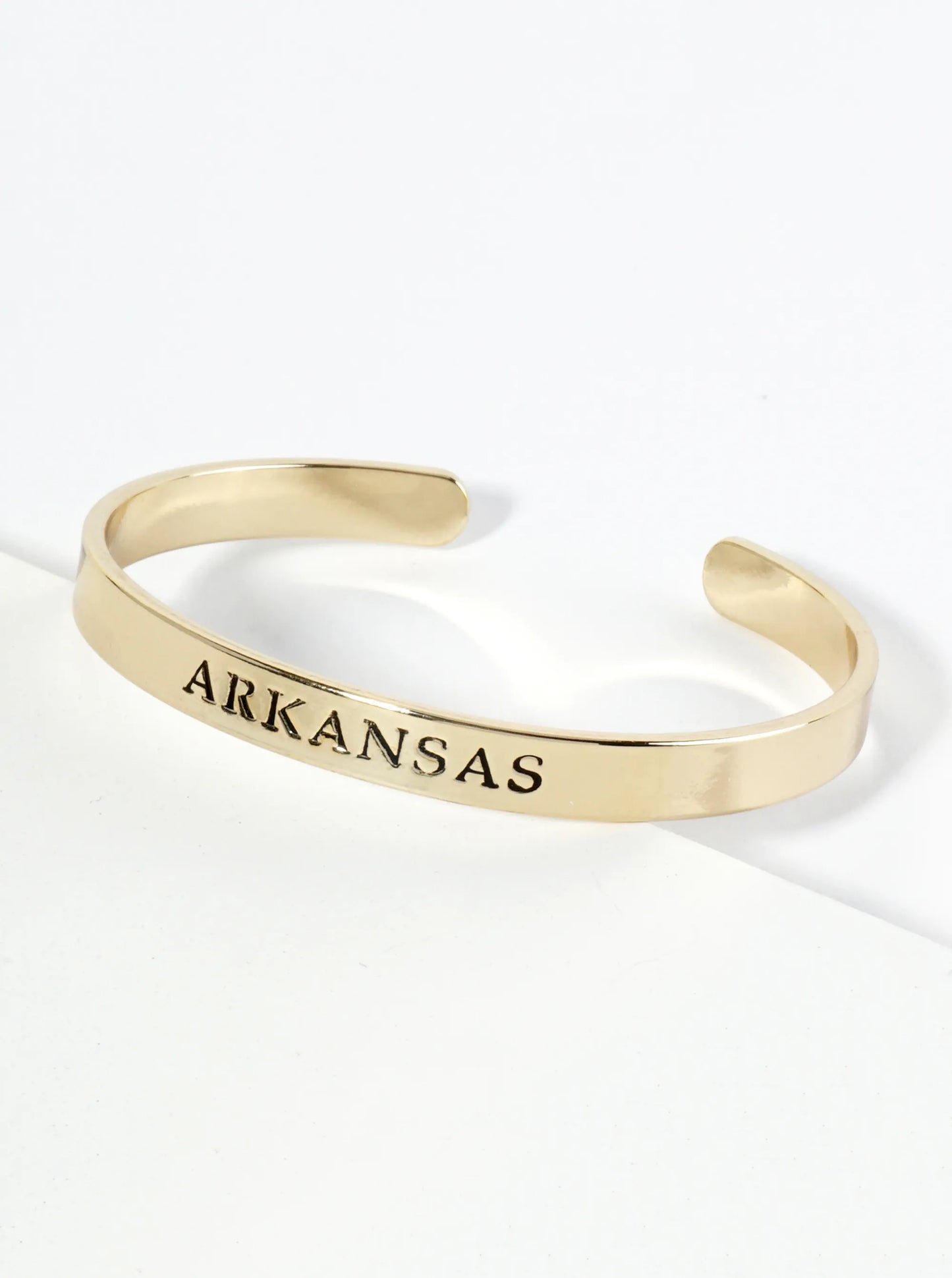 States Engraved 18K Gold Dipped Open Cuff Bangle Bracelet