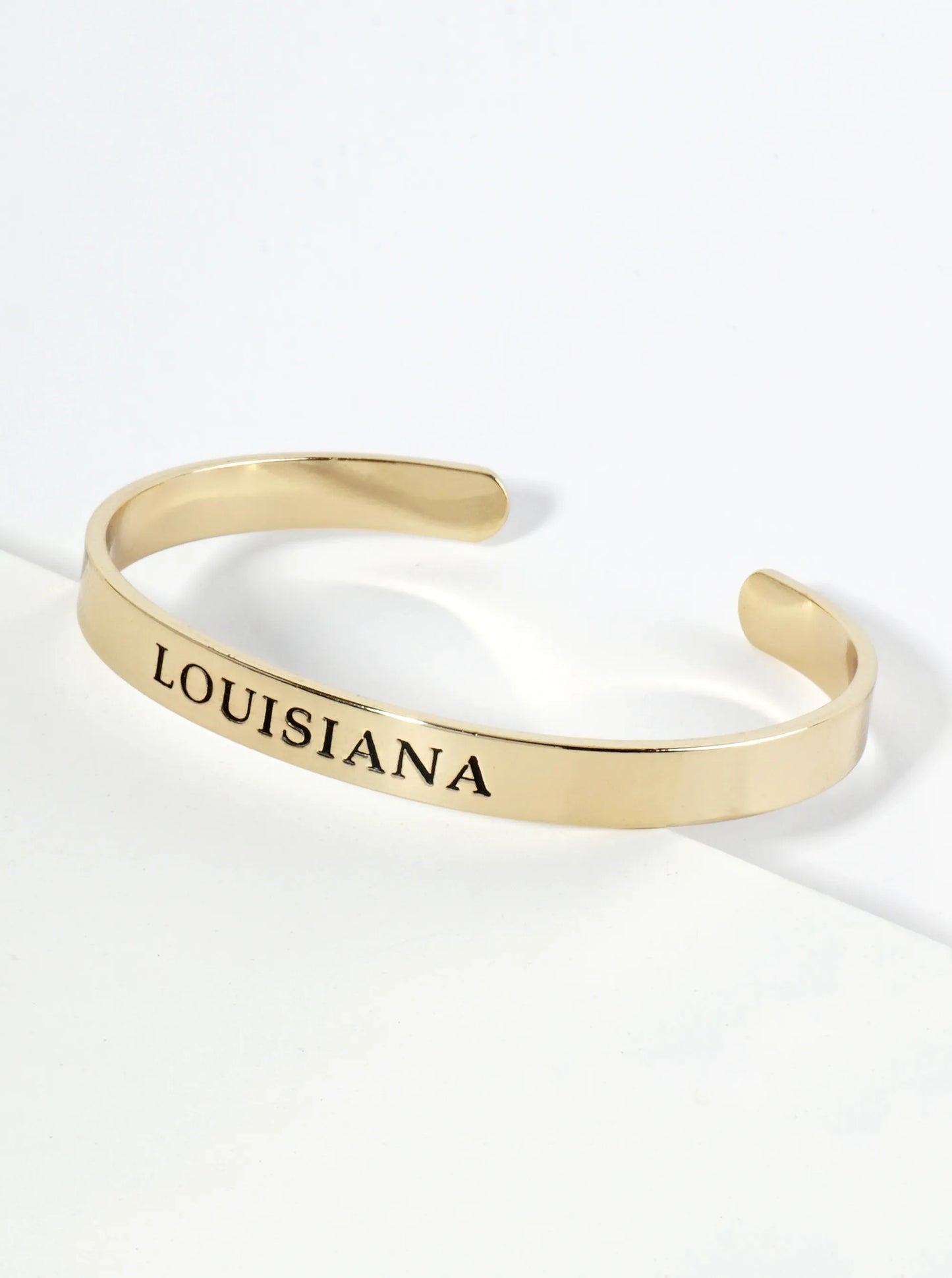 States Engraved 18K Gold Dipped Open Cuff Bangle Bracelet