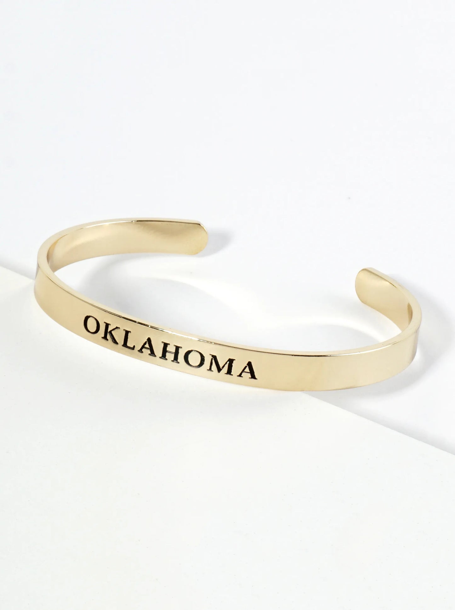 States Engraved 18K Gold Dipped Open Cuff Bangle Bracelet