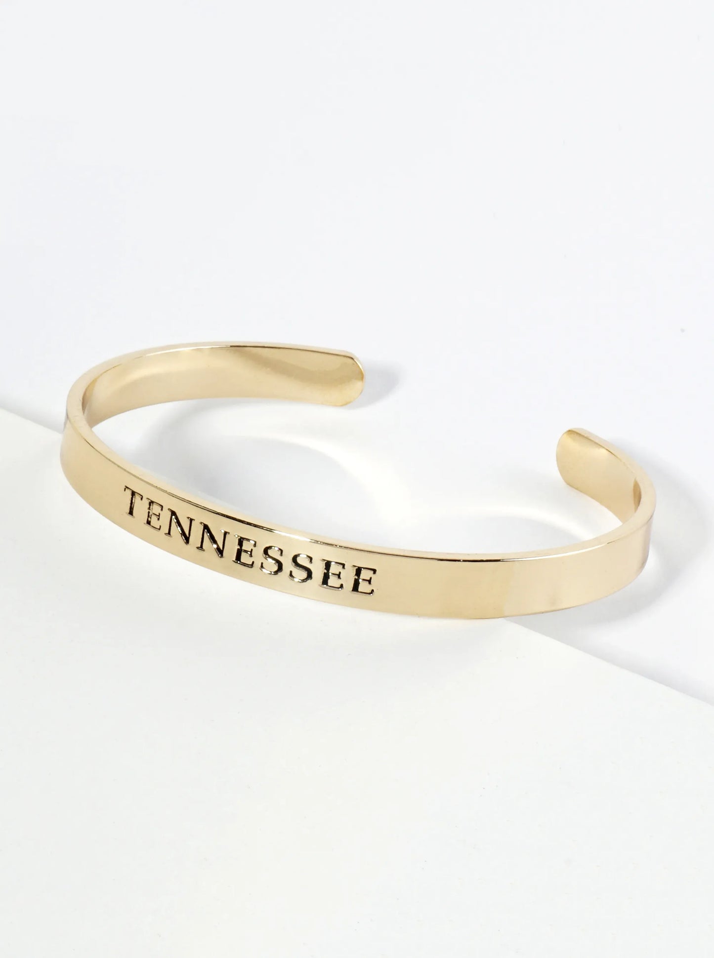 States Engraved 18K Gold Dipped Open Cuff Bangle Bracelet