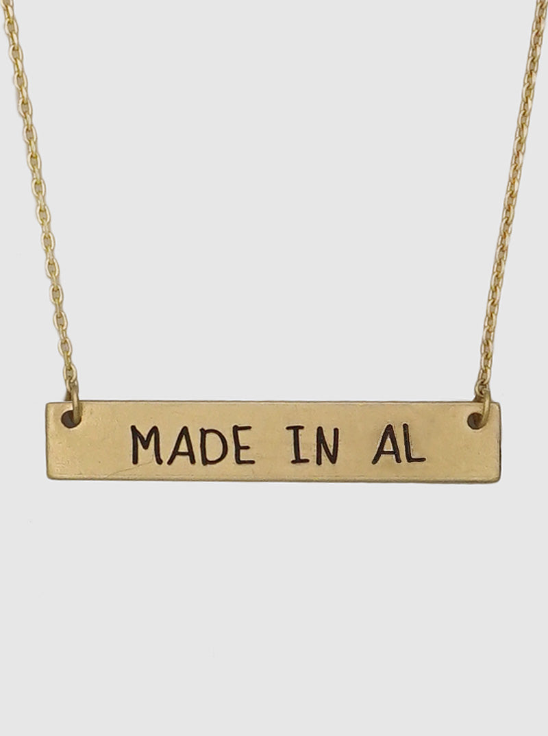 States Engraved Horizontal Rectangle Bar Pendant Necklace