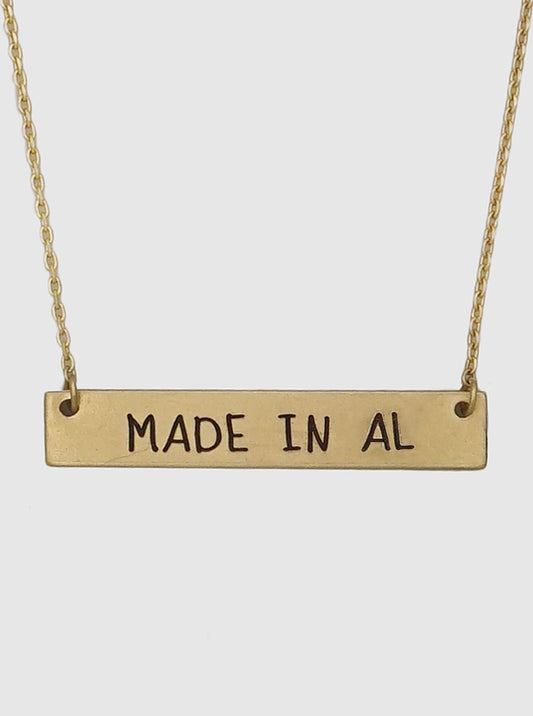 States Engraved Horizontal Rectangle Bar Pendant Necklace
