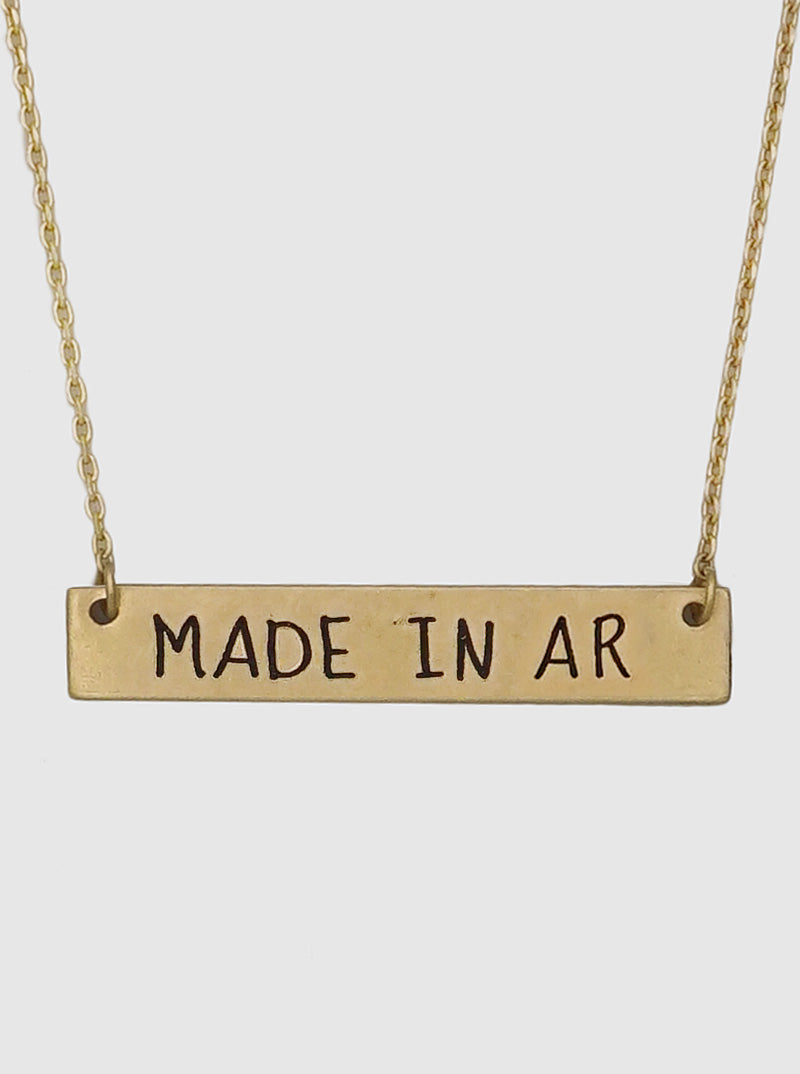 States Engraved Horizontal Rectangle Bar Pendant Necklace