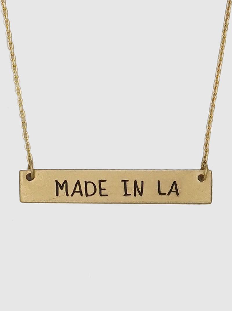 States Engraved Horizontal Rectangle Bar Pendant Necklace