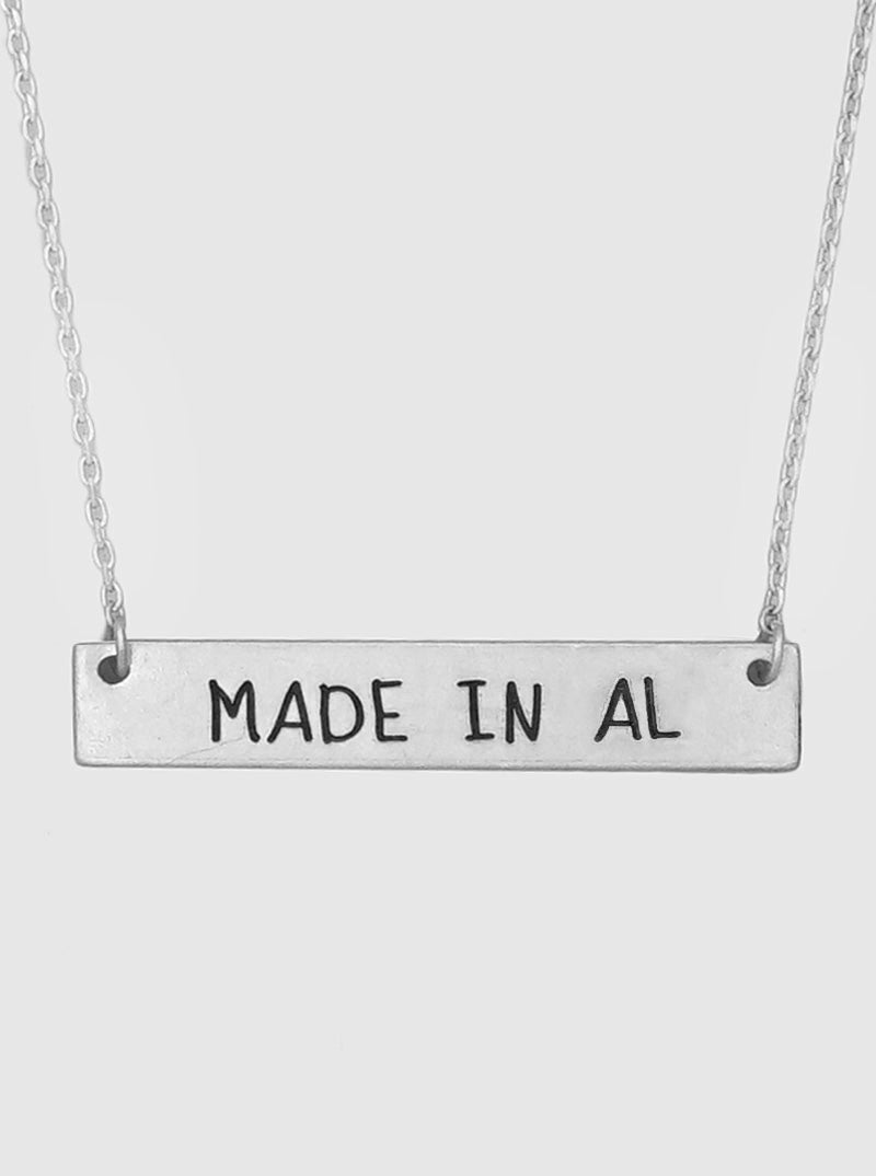 States Engraved Horizontal Rectangle Bar Pendant Necklace
