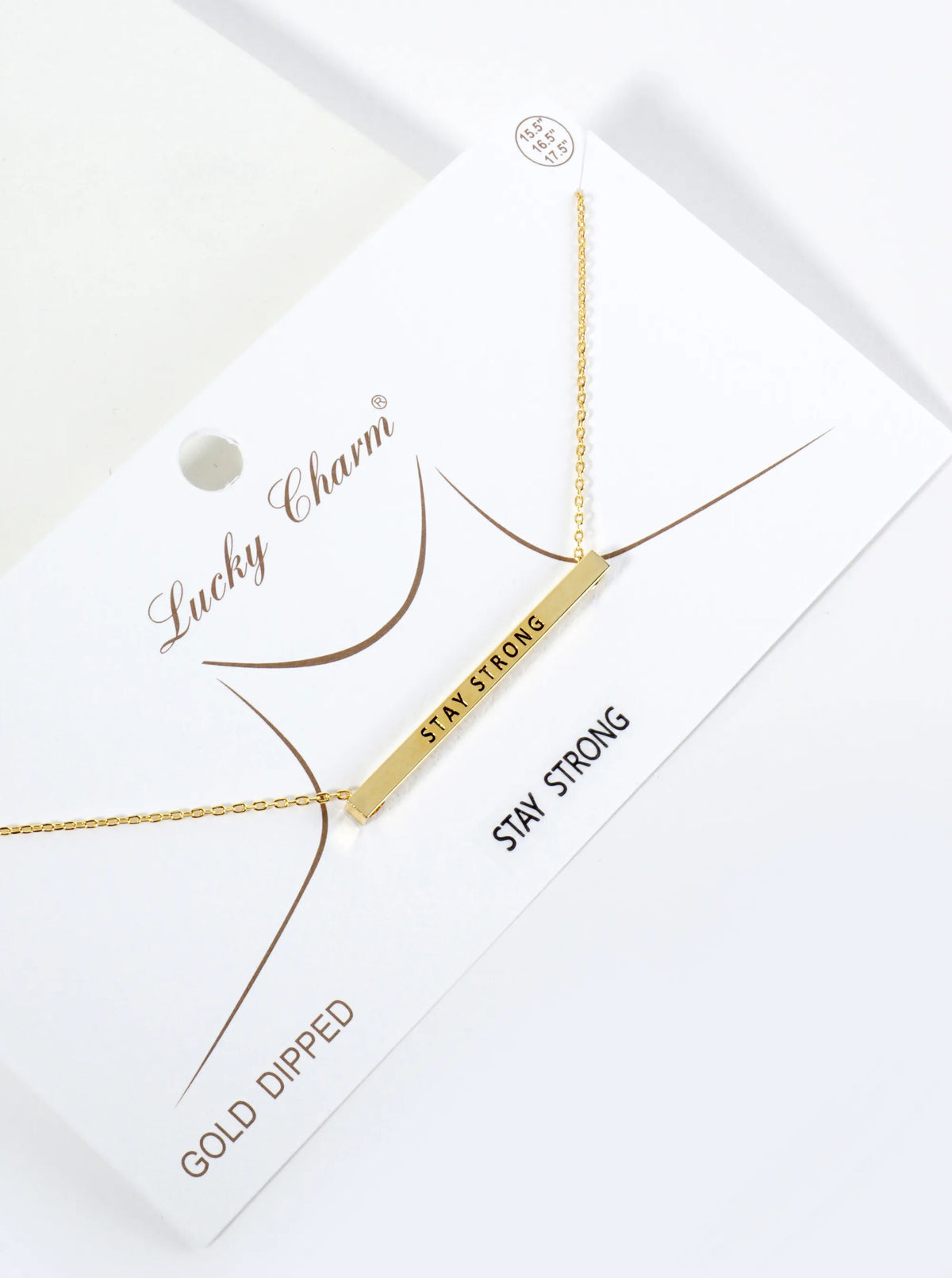 Stay Strong Engraved 18K Gold Dipped Horizontal Brass Bar Pendant Inspirational Necklace