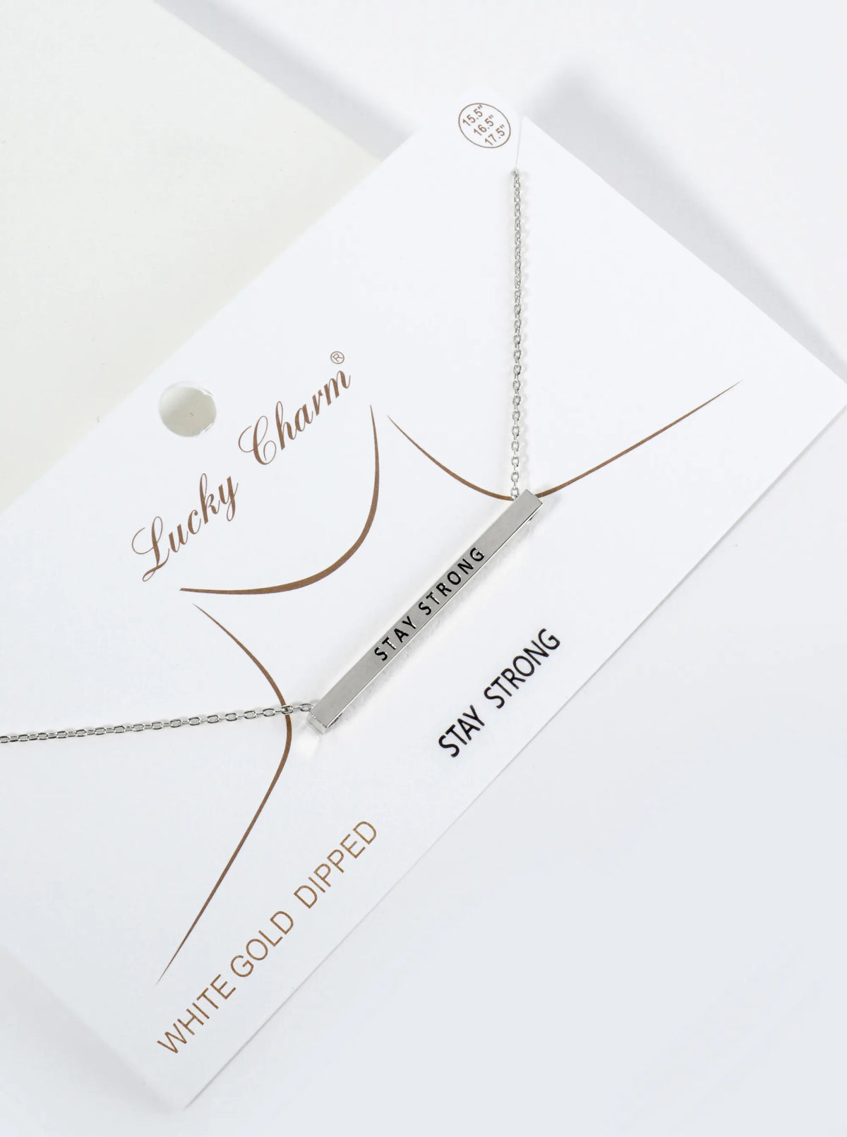 Stay Strong Engraved 18K Gold Dipped Horizontal Brass Bar Pendant Inspirational Necklace