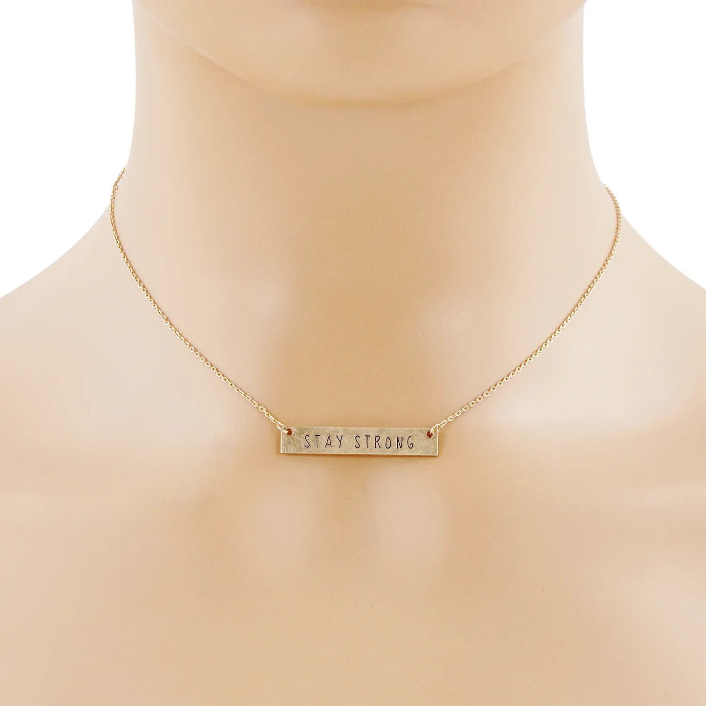Stay Strong Engraved Rectangle Pendant Inspirational Necklace