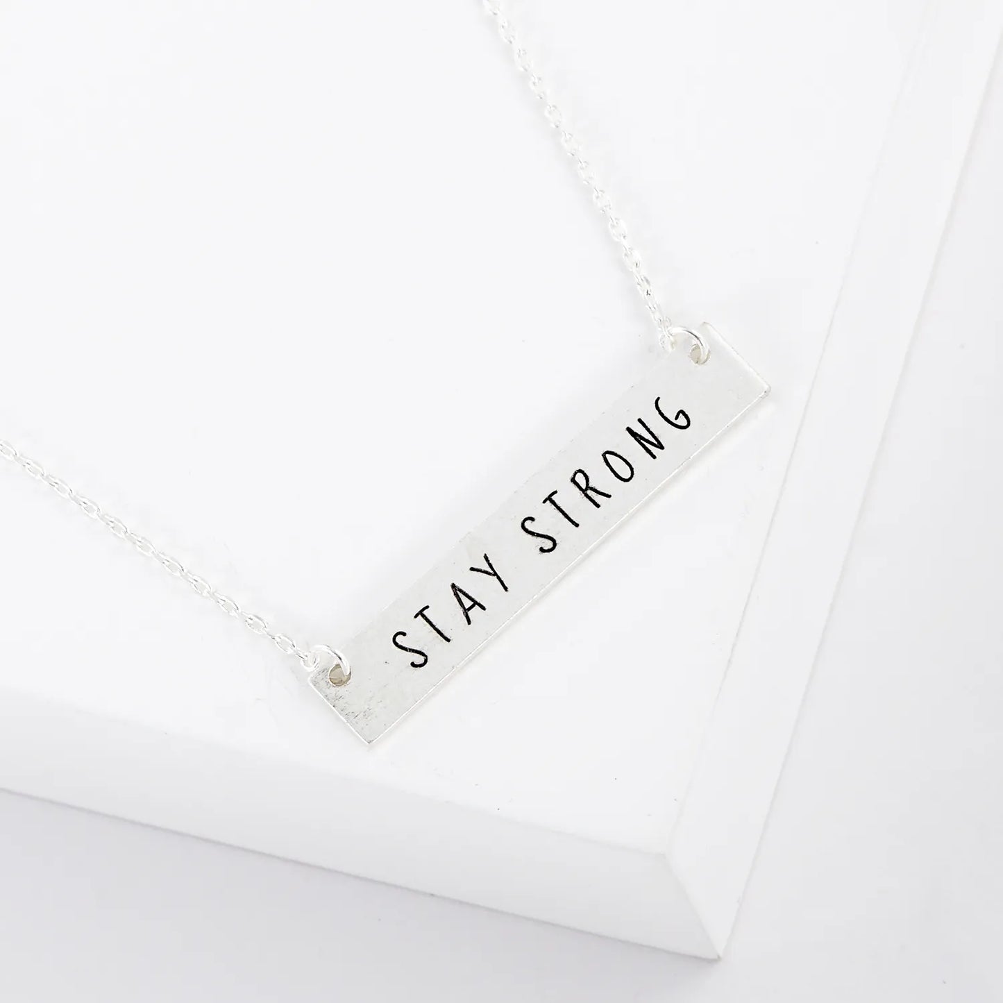 Stay Strong Engraved Rectangle Pendant Inspirational Necklace