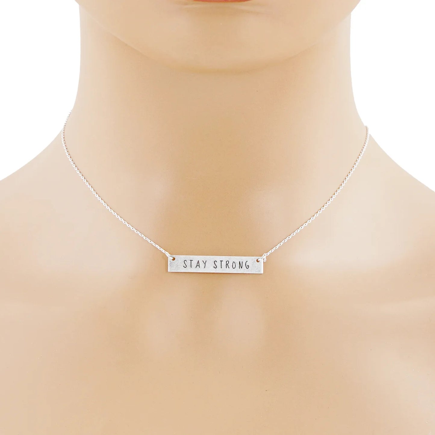 Stay Strong Engraved Rectangle Pendant Inspirational Necklace