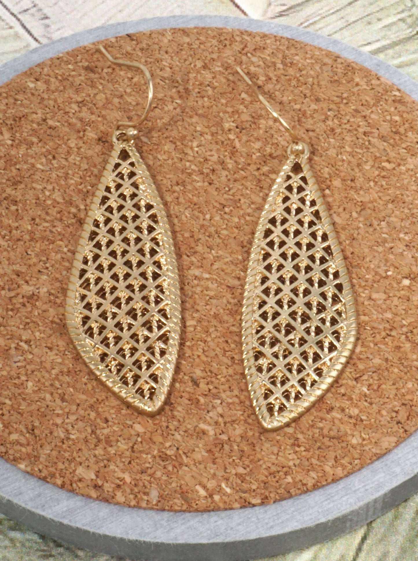 Stenciled Fancy Teardrop Filigree Drop Earrings