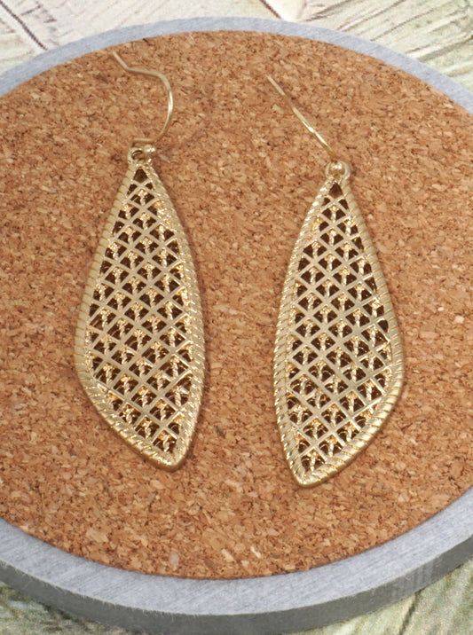 Stenciled Fancy Teardrop Filigree Drop Earrings