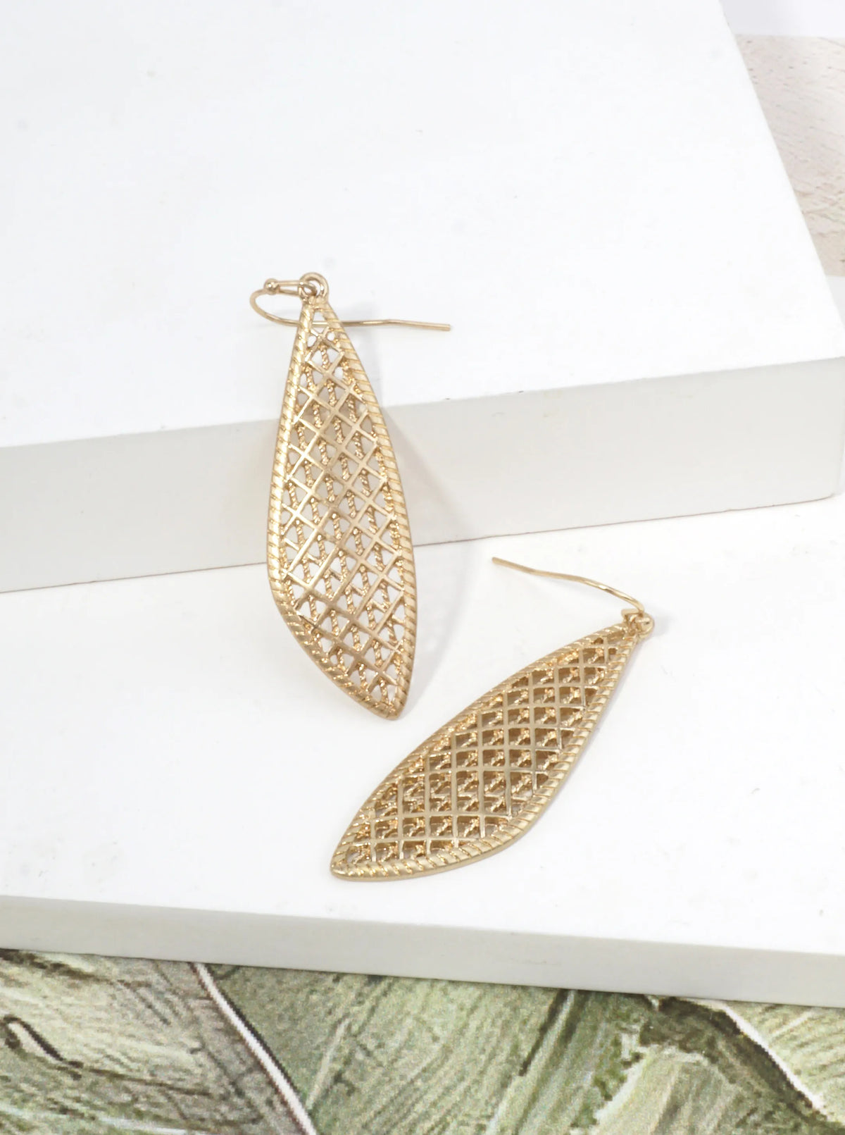 Stenciled Fancy Teardrop Filigree Drop Earrings