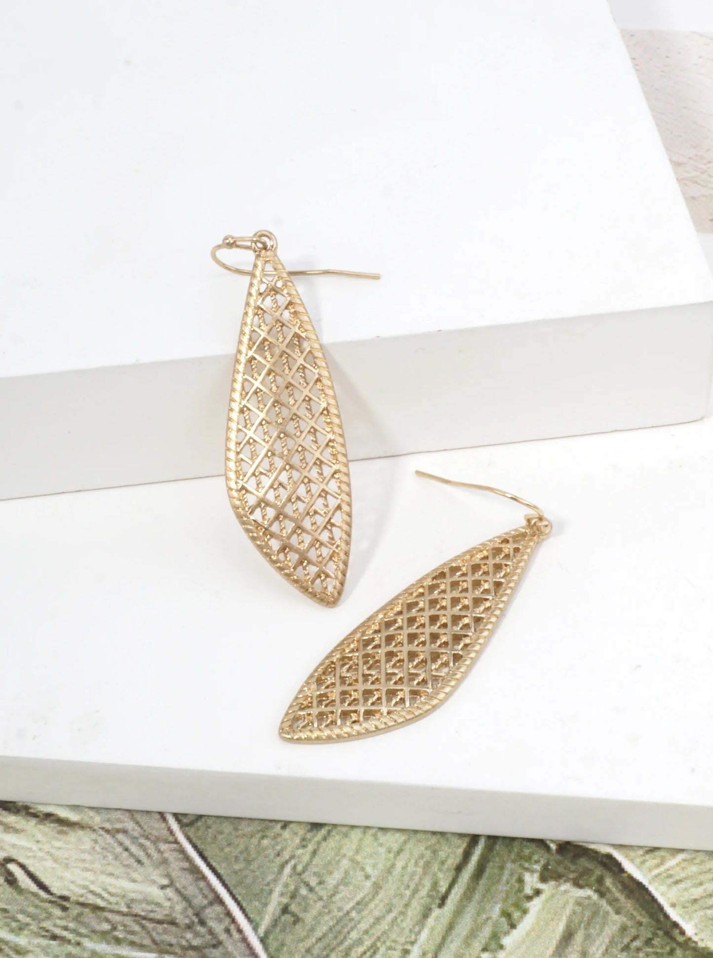 Stenciled Fancy Teardrop Filigree Drop Earrings