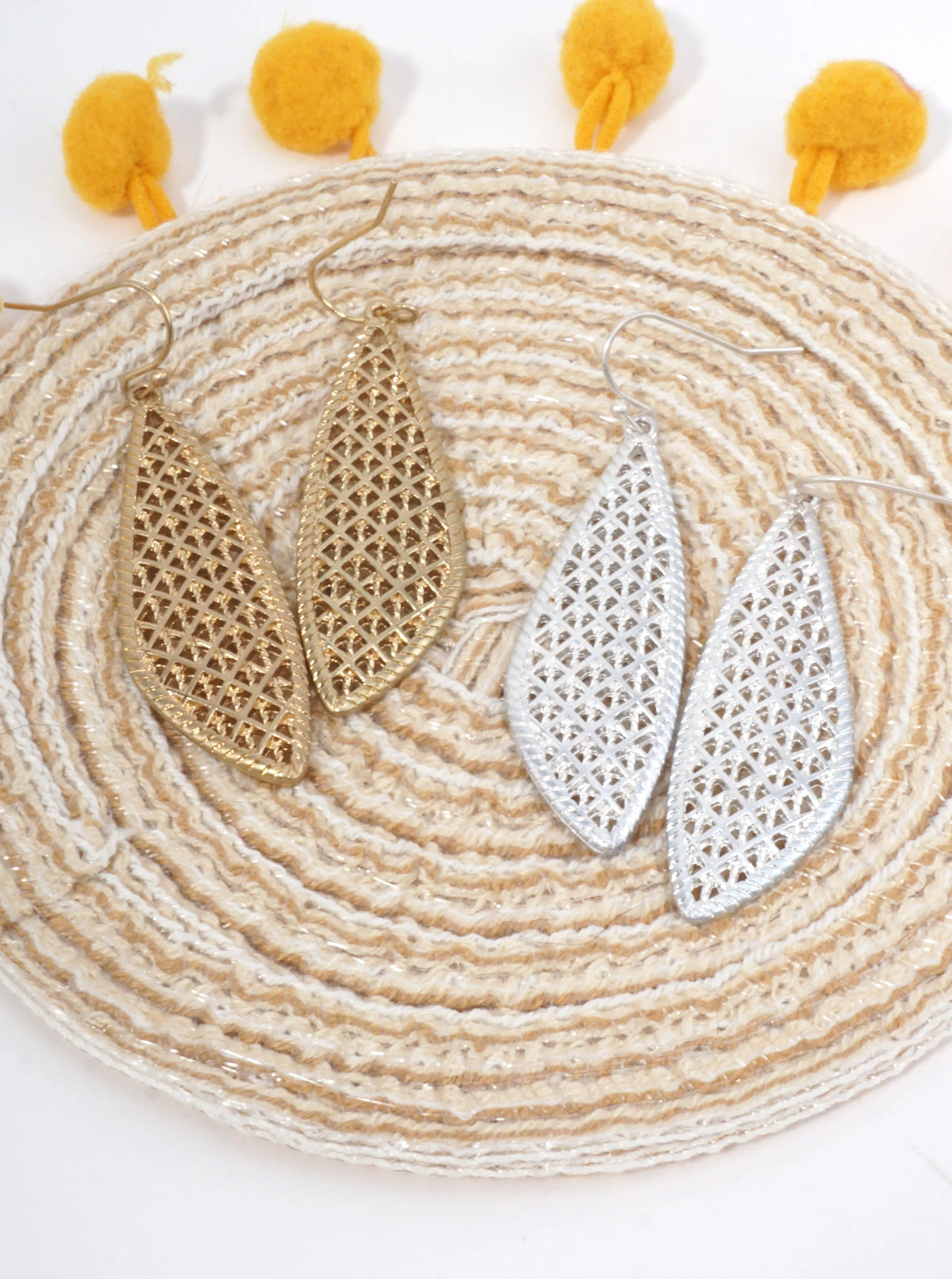 Stenciled Fancy Teardrop Filigree Drop Earrings